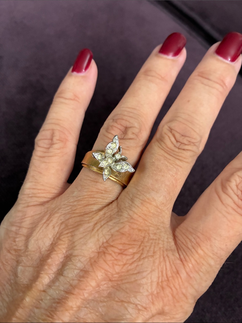 Sarah Coventry Gold Butterfly Crystal Accent Ring - Elegant Women's Jewelry